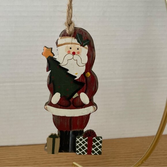 Rustic Wood Christmas Ornaments Set Of 3 Snowman Santa and Tree Primitive Decor - Picture 6 of 8